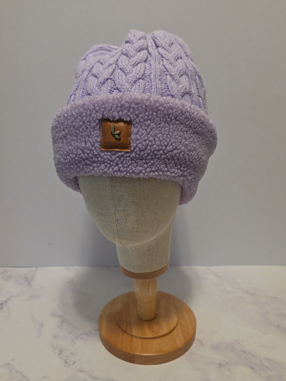 Koolaburra Cozy Lilac Sherpa Cable Knit Beanie Winter Hat